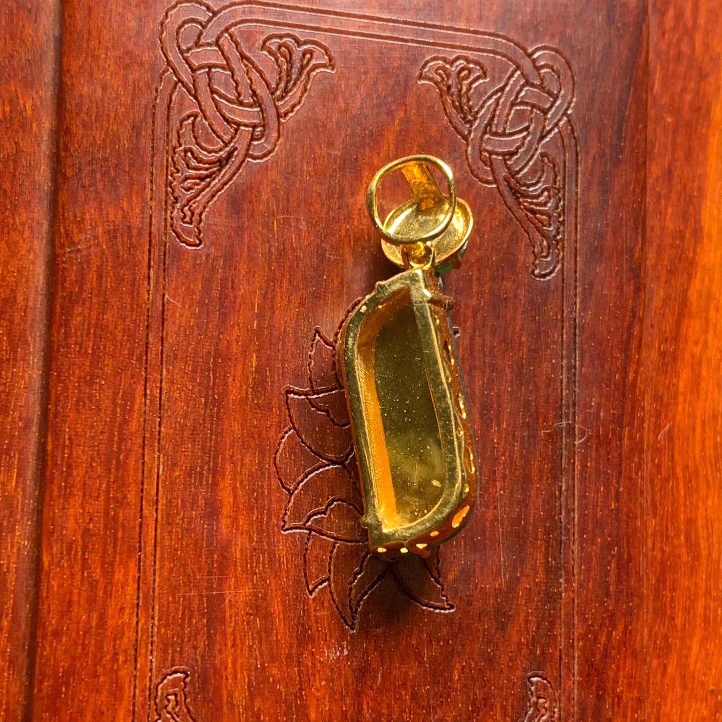 #797 AGL Certified Translucent Burma Jadeite, Green Free-Form Shape Pendant in an 18K Gold Holder
