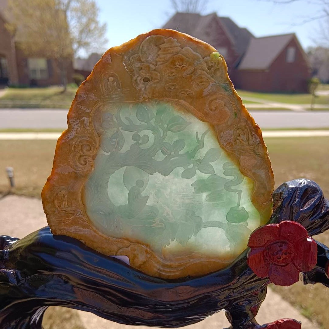 #631 AGL Certified Light Green Burma Jadeite Landscape Statuary