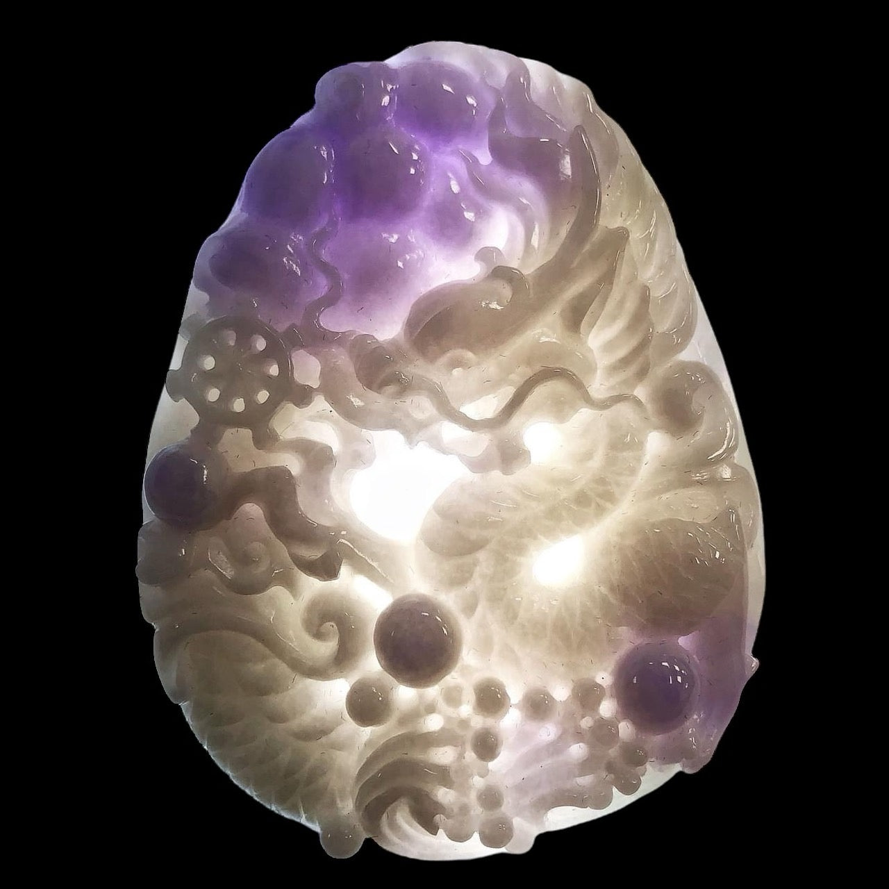 #615 Natural Lavender Burma Jadeite Dragon Pendant