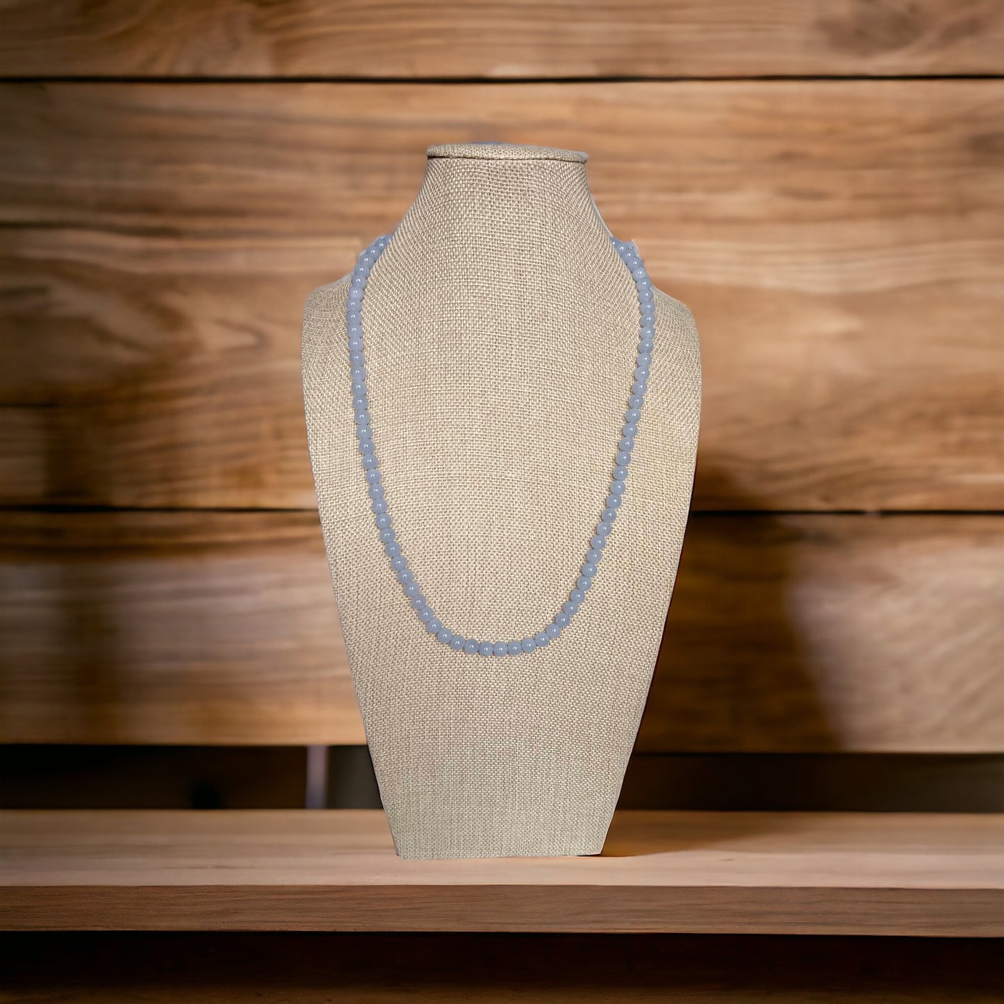 #716 Elegant Icy Translucent Lavender Burma Jadeite Jade Bead Necklace, 8 mm