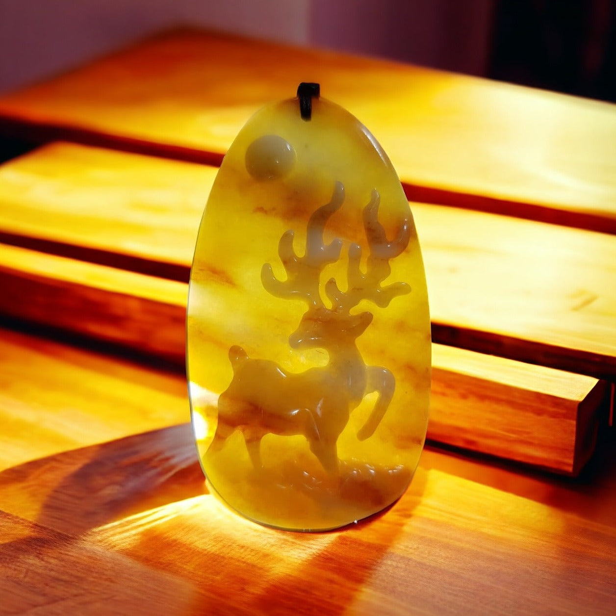 #137 Mason-Kay Certified Yellow/Red Natural Burma Jadeite Jade Sunset Deer 一路(鹿)有你