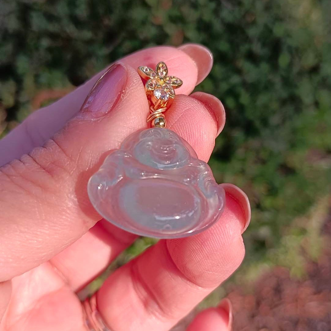 #131 GIA Certified Icy Semi-Transparent Natural Jadeite Jade Happy Buddha