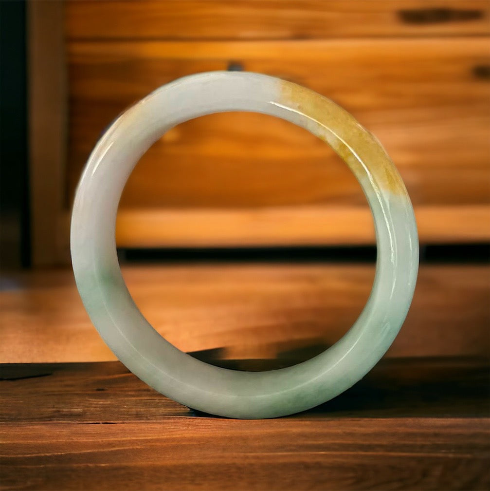 #750 WCMGTL Certified Natural Multi-Color Burma Jadeite Half-Round Bangle Bracelet (63x13.7x8.8 mm)
