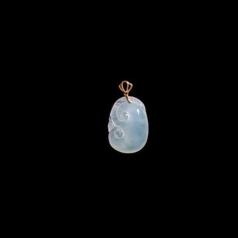 #115 GIA Certified Icy Translucent Natural Burma Jadeite Jade Ruyi Pendant with 18 K Yellow Gold Bail