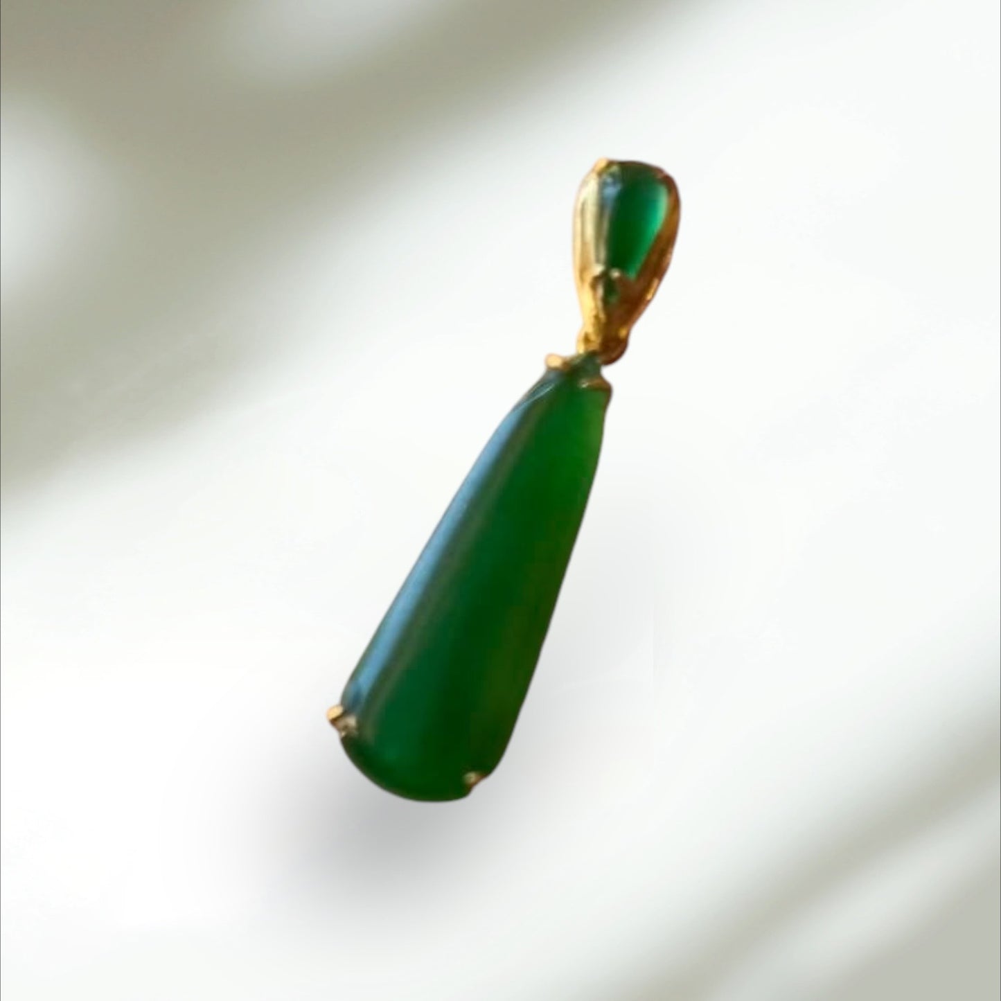 #831 GIA Certified Translucent Burma Jadeite Green Water Droplet Pendant in 18 K Yellow Gold Setting