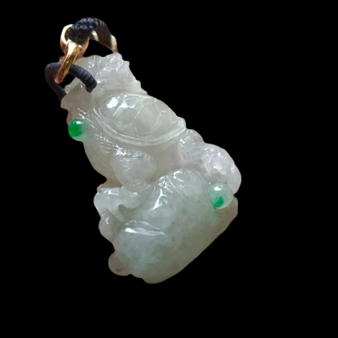 #798 AGL Certified Natural Light Yellow Burma Jadeite, Dragon Turtle Pendant