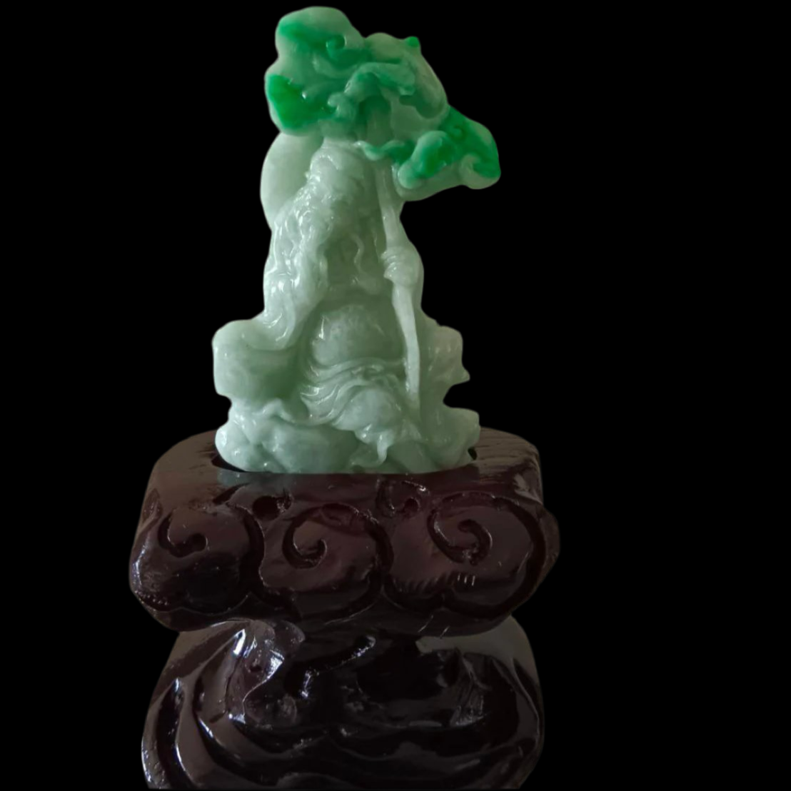#651 AGL Certified Natural Green and White Burma Jadeite Elderly Statuary