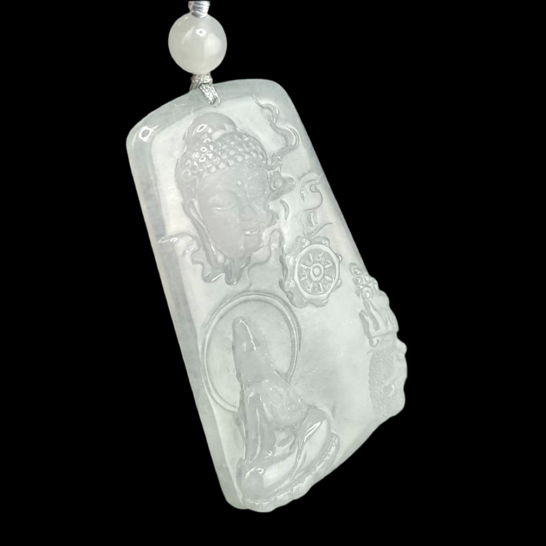 #680 AGL Certified Semi-Transparent Burma Jadeite, Enlighten Between Buddha and Devil Pendant