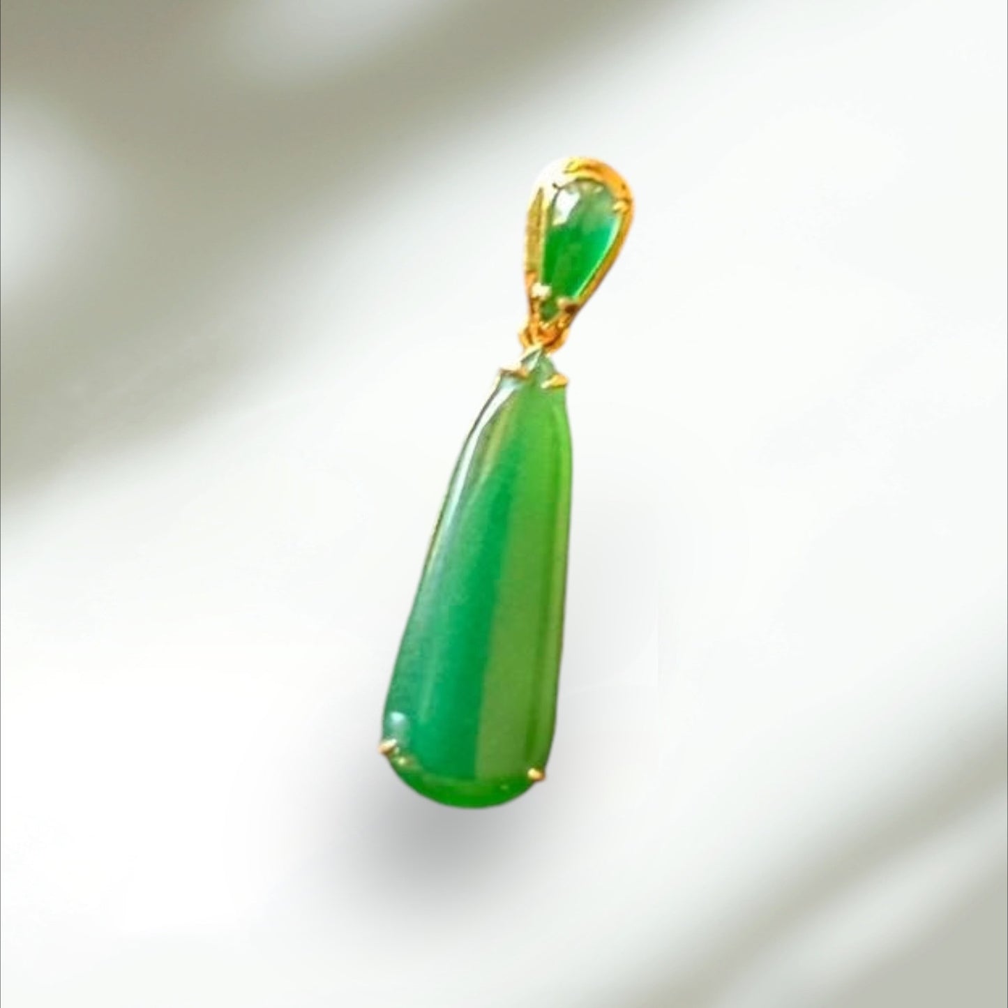 #831 GIA Certified Translucent Burma Jadeite Green Water Droplet Pendant in 18 K Yellow Gold Setting