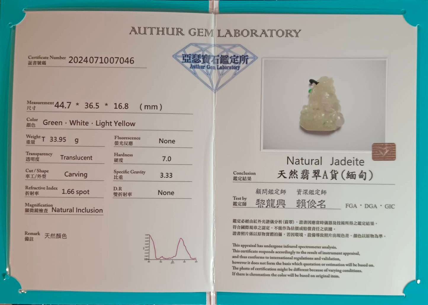 #798 AGL Certified Natural Light Yellow Burma Jadeite, Dragon Turtle Pendant