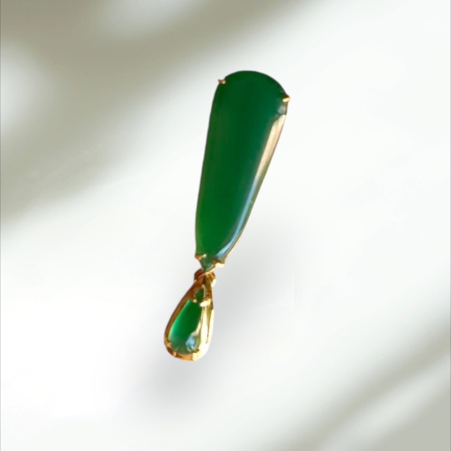 #831 GIA Certified Translucent Burma Jadeite Green Water Droplet Pendant in 18 K Yellow Gold Setting