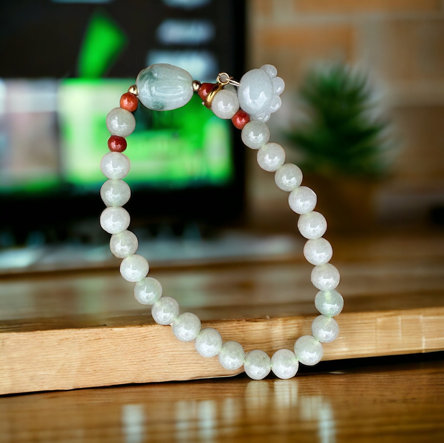 #266 Mason-Kay Certified Light Green Bunny Jadeite Jade Designer's Bead Bracelet