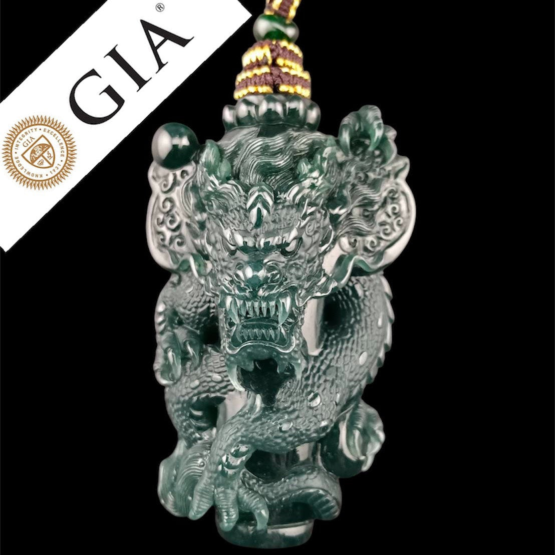 #1028 GIA Certified Type A Jadeite, Dragon Pillar Pendant