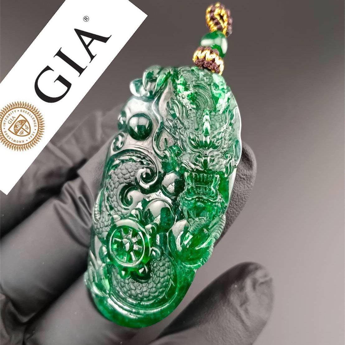 #1029 GIA Certified Type A Guatemala Jadeite, Dragon Pendant