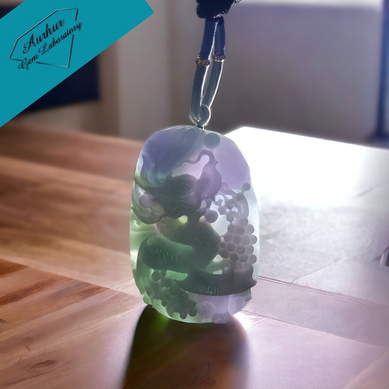 #639 AGL Certified Natural Lavender and Green Burma Jadeite Dragon Pendant