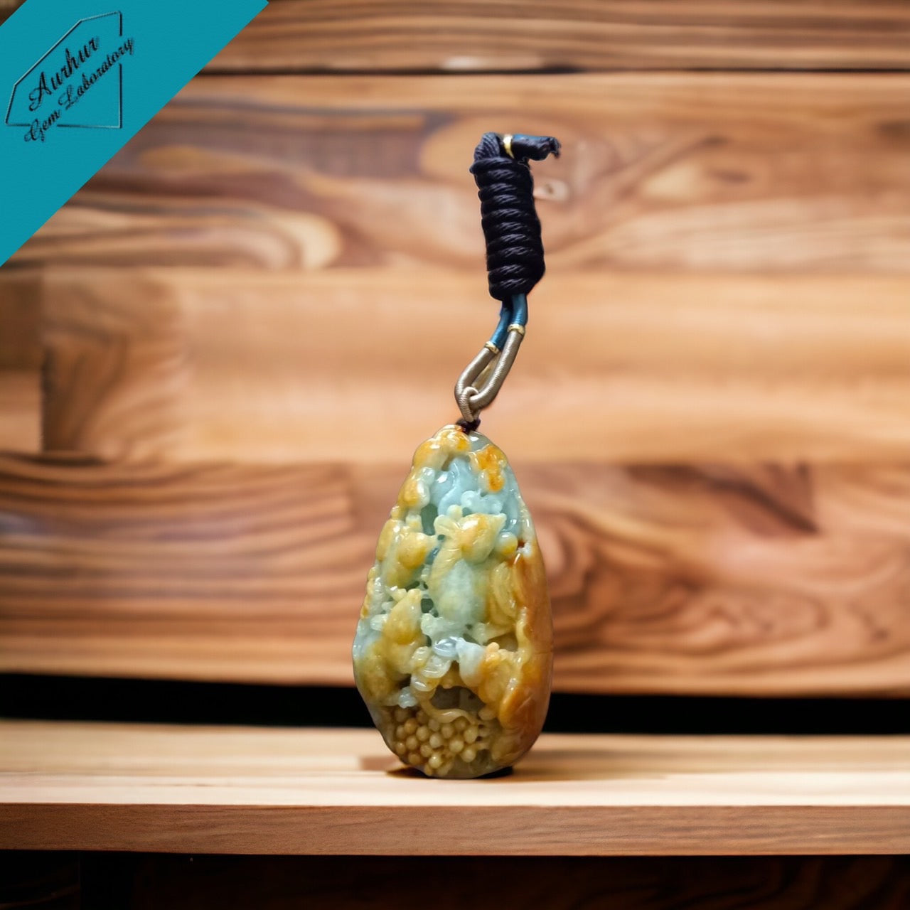 #643 AGL Certified Natural Yellow and Green Burma Jadeite "Five Rats Bring Wealth" Pendant