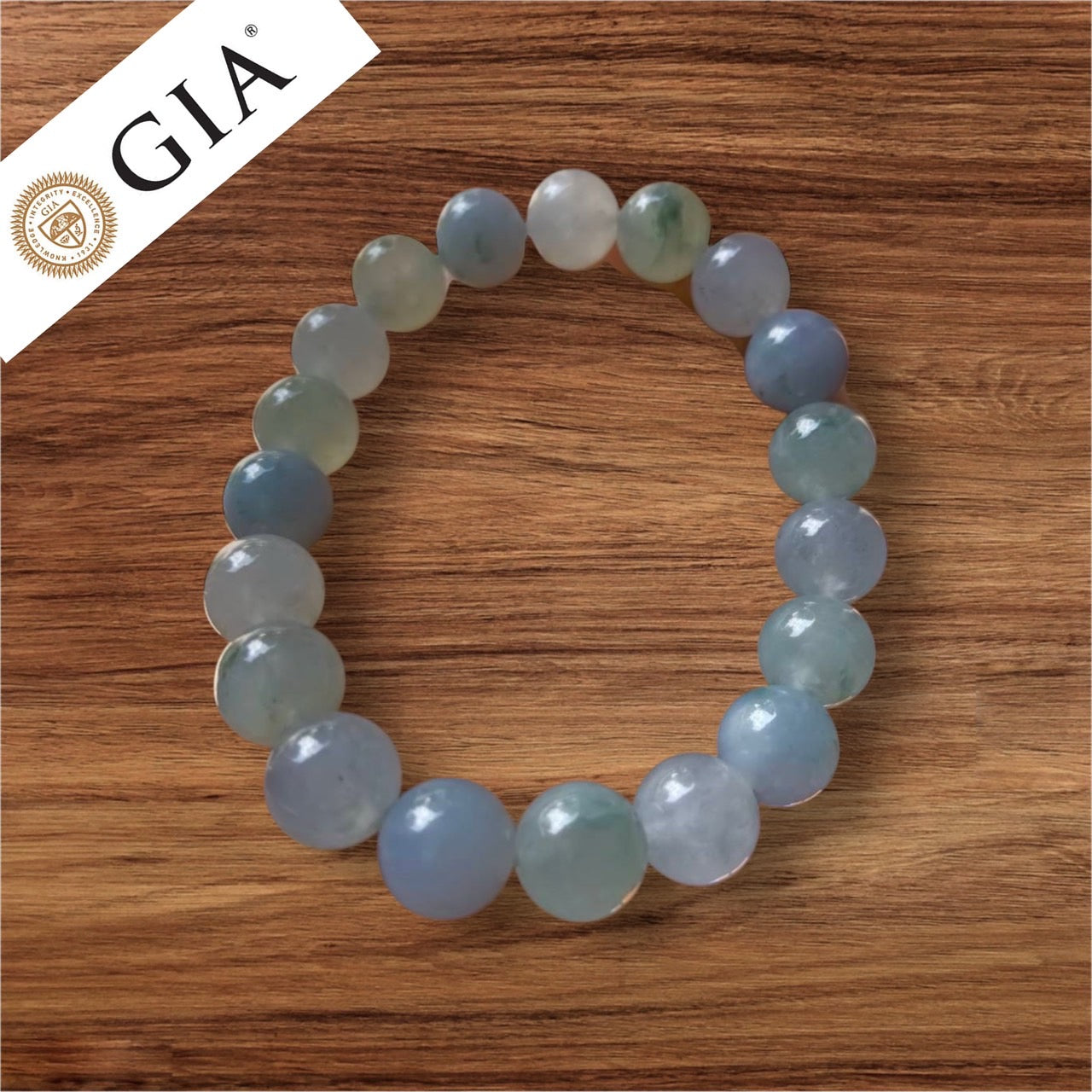 #186 GIA Certified Natural Burma Icy Translucent Morandi-Colors Jadeite Round Bead Bracelet, 10+ mm