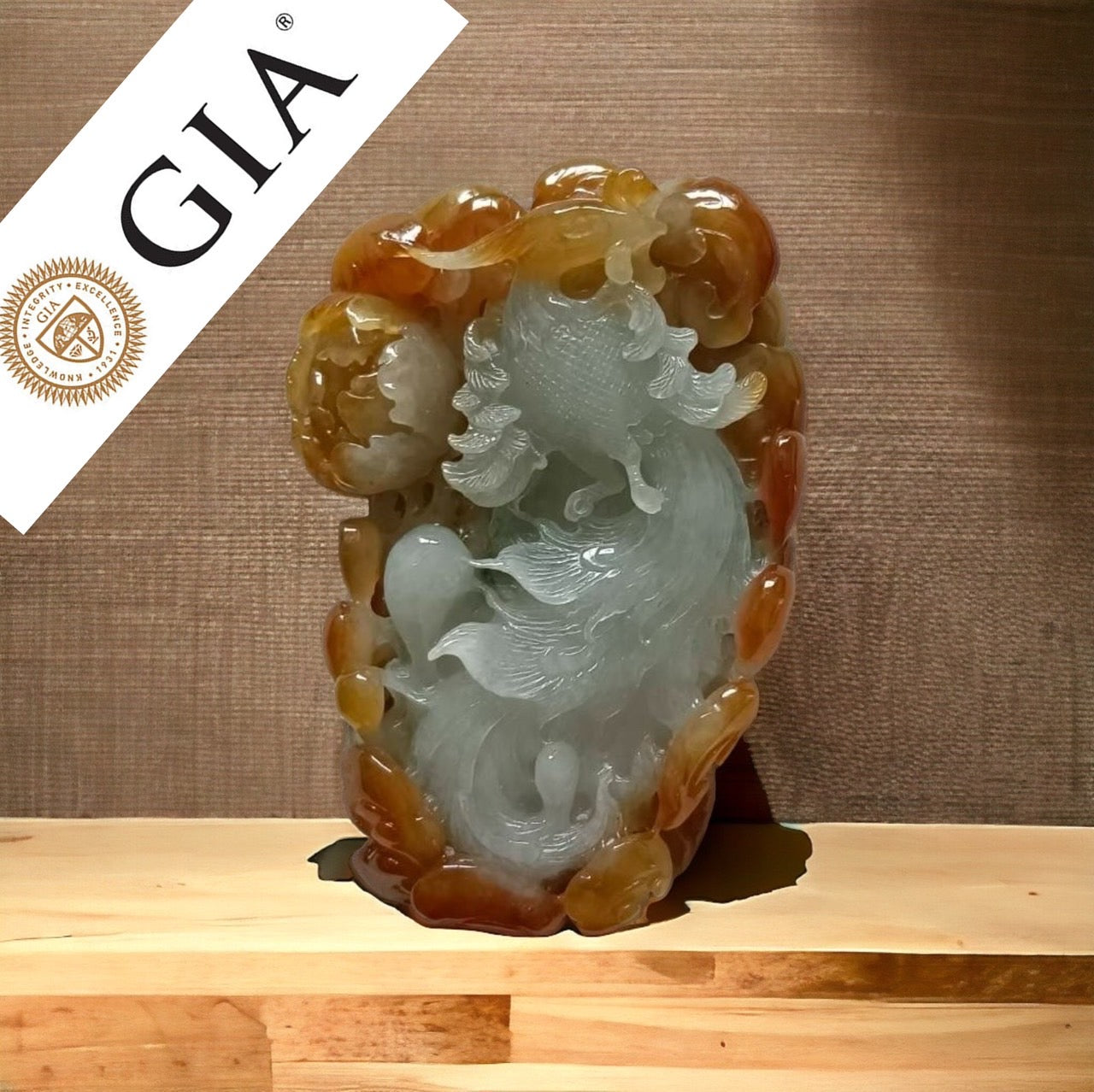 #554 GIA Certified Natural Translucent Red Burma Jadeite, Phoenix Pendant