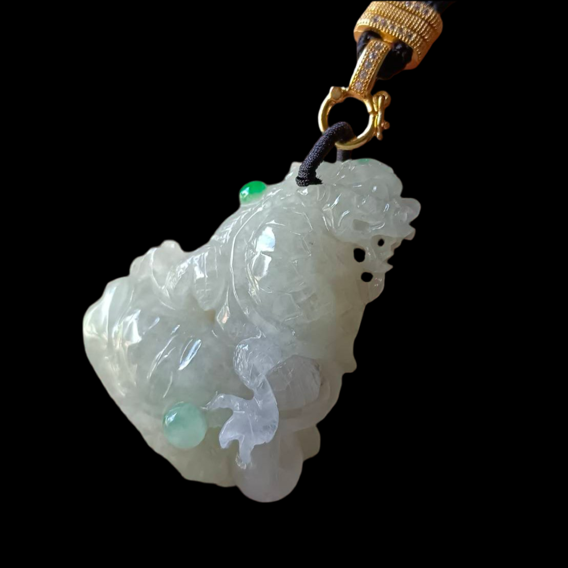 #798 AGL Certified Natural Light Yellow Burma Jadeite, Dragon Turtle Pendant