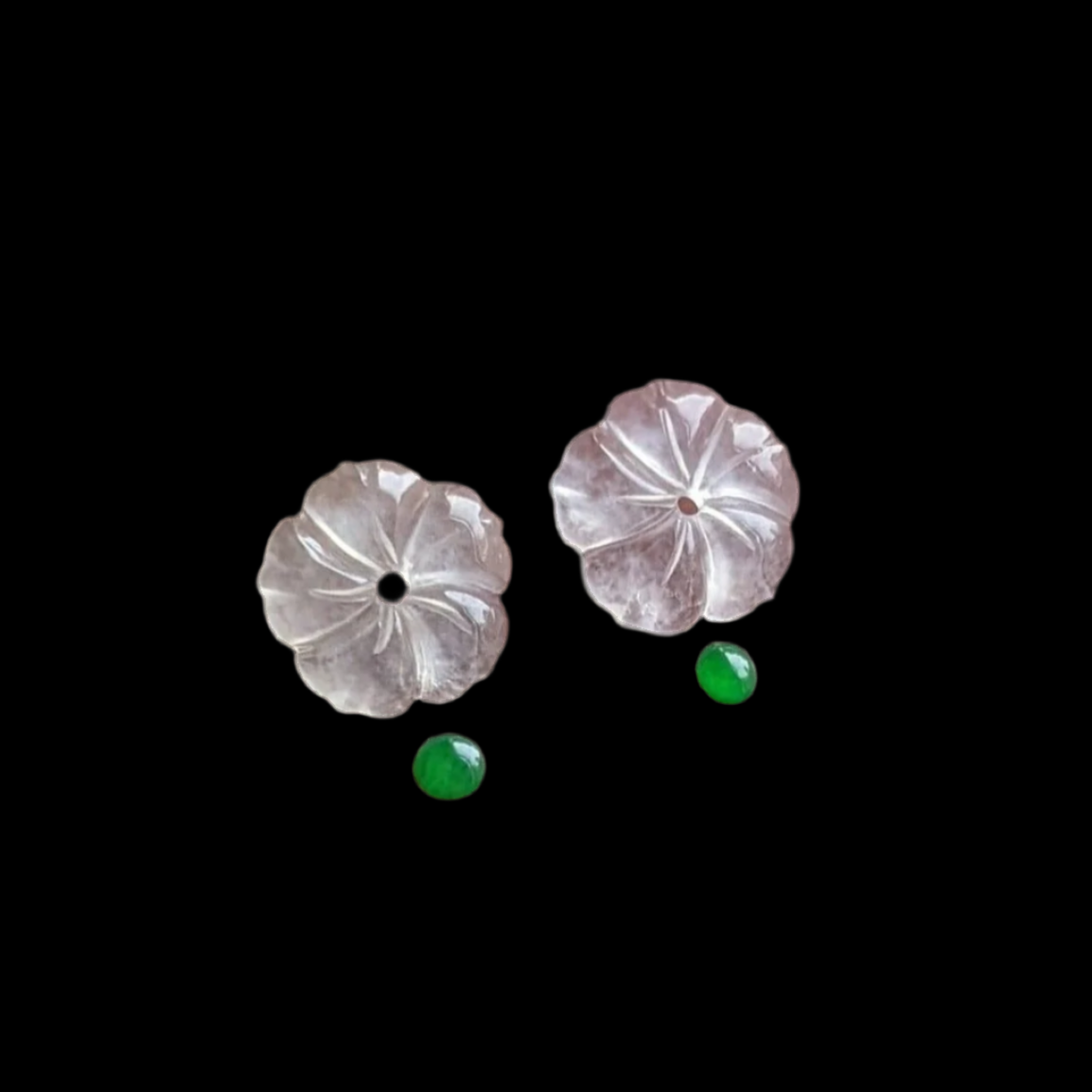 #96 Mason-Kay Certified Icy White and Imperial Green Natural Burma Jadeite Jade Flower Stud Earrings with 18K Yellow Gold set