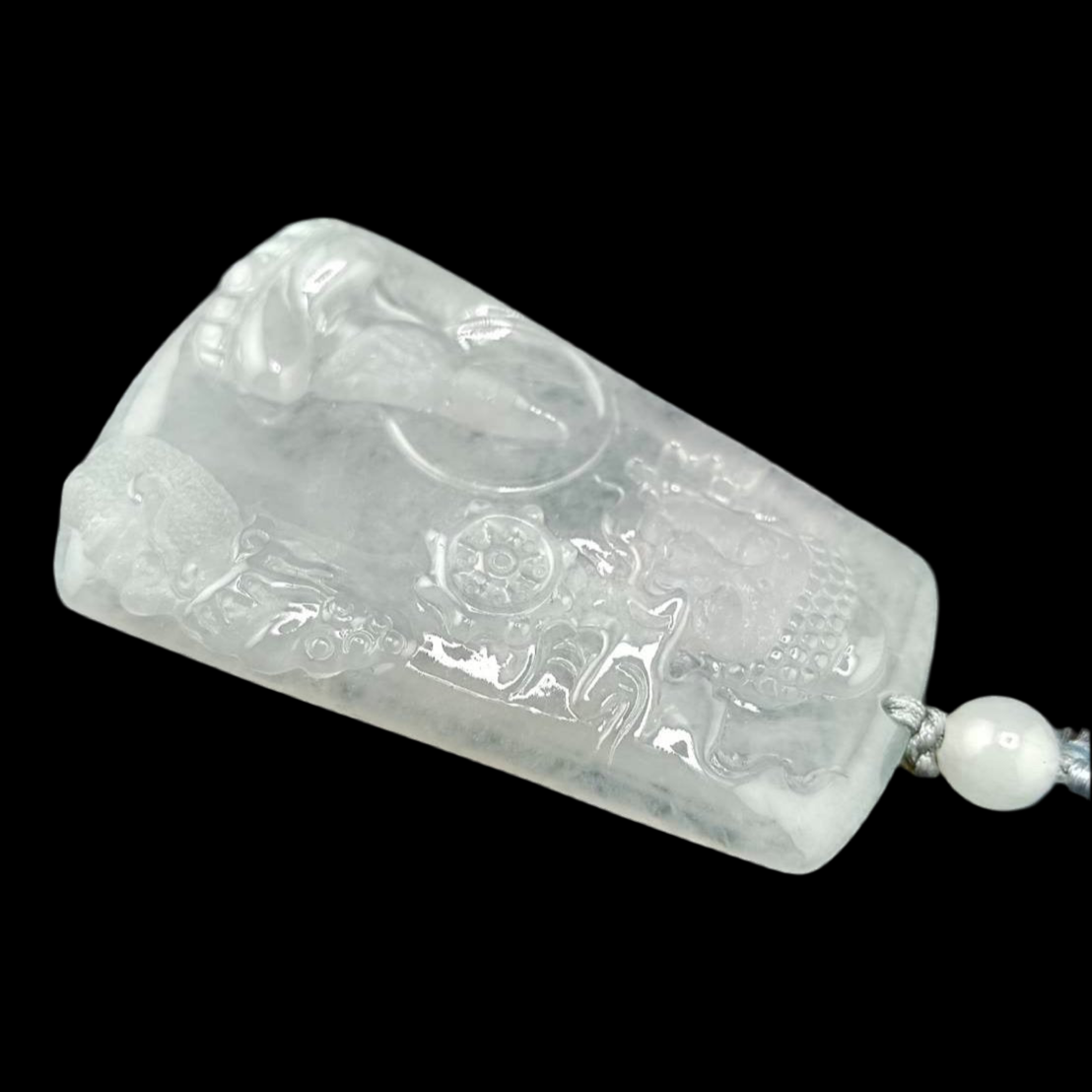 #680 AGL Certified Semi-Transparent Burma Jadeite, Enlighten Between Buddha and Devil Pendant