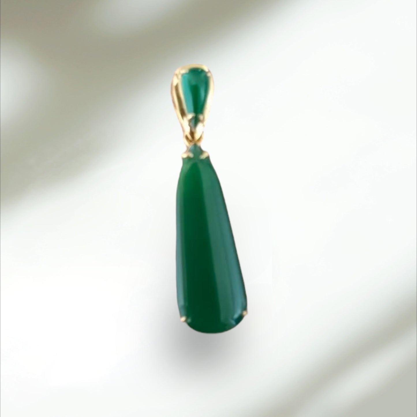 #831 GIA Certified Translucent Burma Jadeite Green Water Droplet Pendant in 18 K Yellow Gold Setting