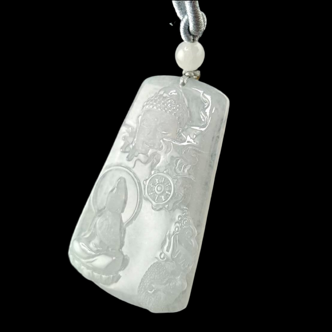 #680 AGL Certified Semi-Transparent Burma Jadeite, Enlighten Between Buddha and Devil Pendant