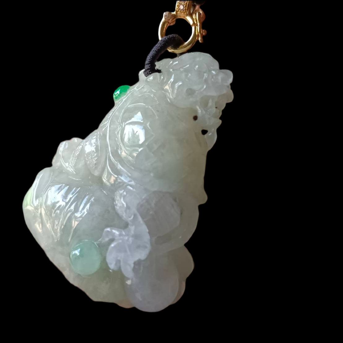 #798 AGL Certified Natural Light Yellow Burma Jadeite, Dragon Turtle Pendant