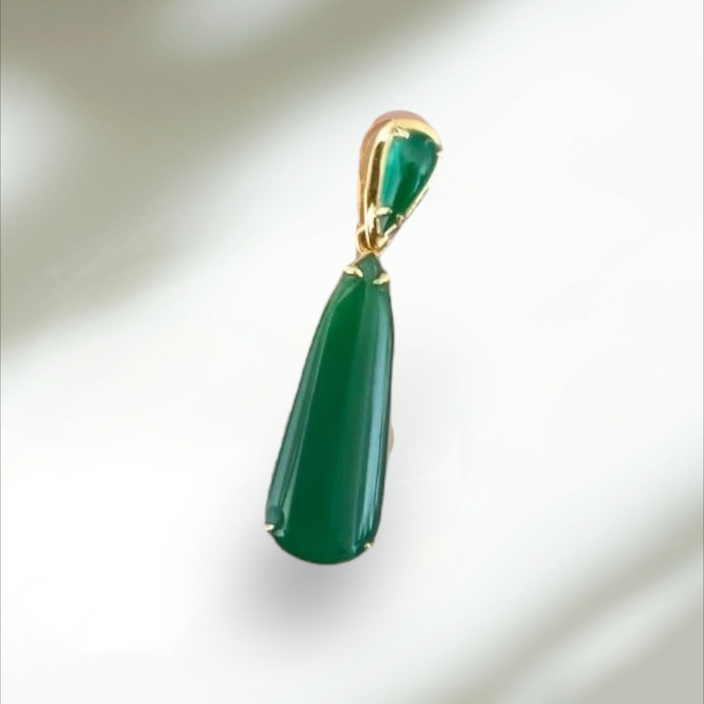 #831 GIA Certified Translucent Burma Jadeite Green Water Droplet Pendant in 18 K Yellow Gold Setting