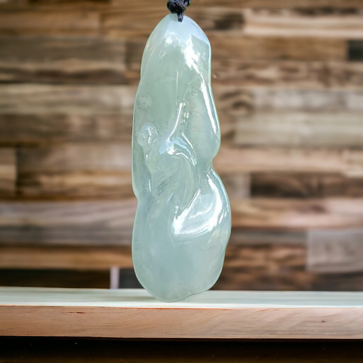 #93 GIA Certified Natural Icy Translucent Burma Jadeite Jade Phoenix Pendant with S925 Silver Bail. Unique and Elegant!