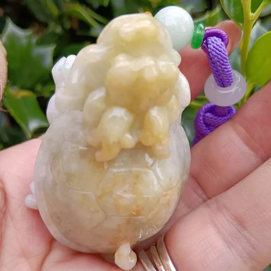 #362 Mason-Kay Certified Natural Yellow Burma Jadeite Jade Dragon Turtle Pendant