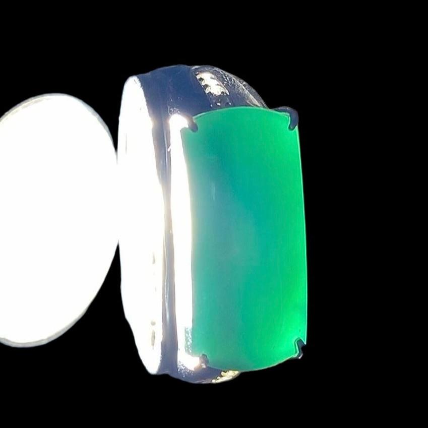 #123 GIA Certified High-End Black/Omphacite Jadeite Ring for Men with 18K White Gold and Diamonds Setting