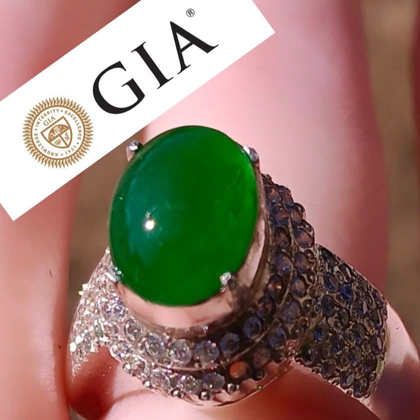 #103 GIA-Certified Icy Translucent Imperial Green Burma Jadeite Cabochons for Custom Ring