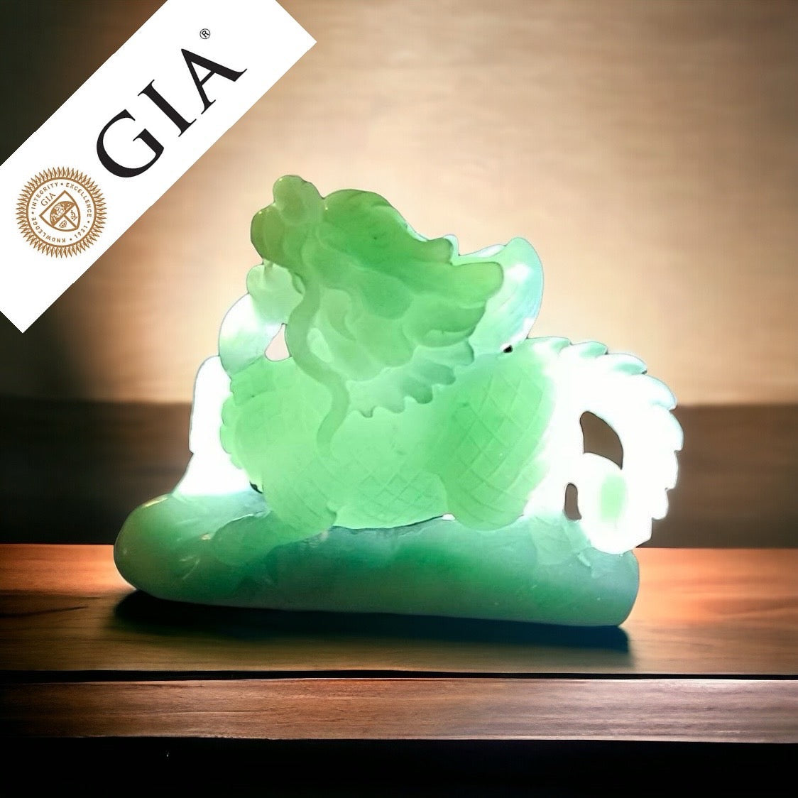 #100 GIA-Certified Natural Green Burmese Jadeite, Kirin Figurine