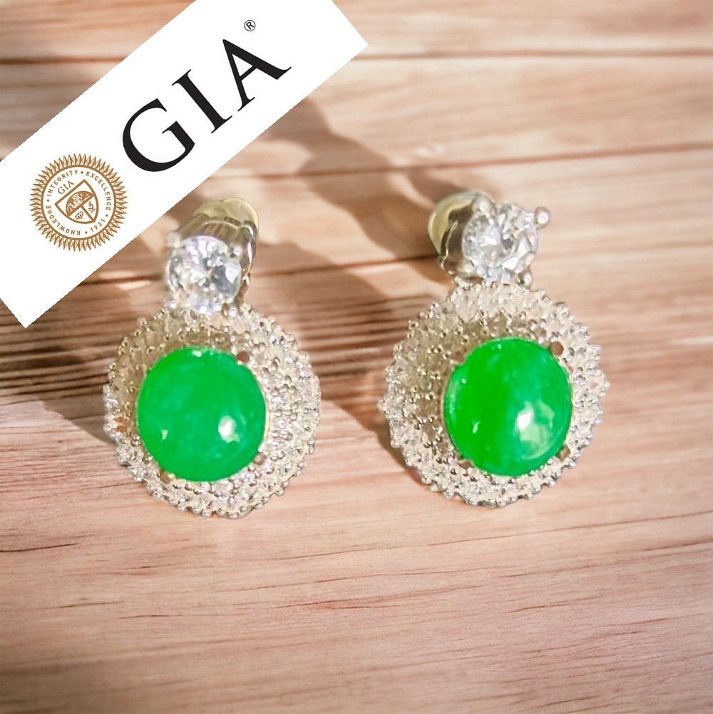 #105 GIA-Certified Icy Translucent Imperial Green Burma Jadeite Jade Cabochons for Customized Earrings or Rings