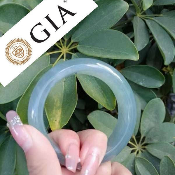 #111 GIA-Certified Natural Icy Sky Blue Burma Jadeite Jade Bangle Bracelet (58.0*18.00*10.0 mm)