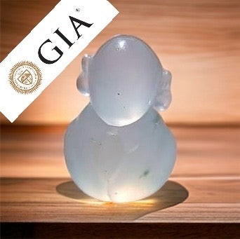 #116 GIA Certified Icy Translucent Natural Burma Jadeite Jade Formless Buddha Miniature Figurine