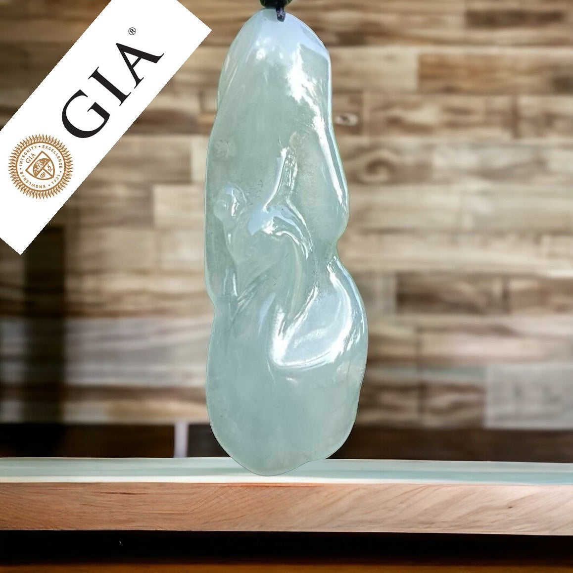 #93 GIA Certified Natural Icy Translucent Burma Jadeite Jade Phoenix Pendant with S925 Silver Bail. Unique and Elegant!
