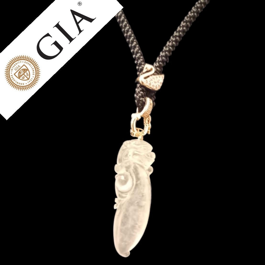 #121 GIA Certified Icy Semi-Transparent Burma Jadeite Jade, Dragon Pendant