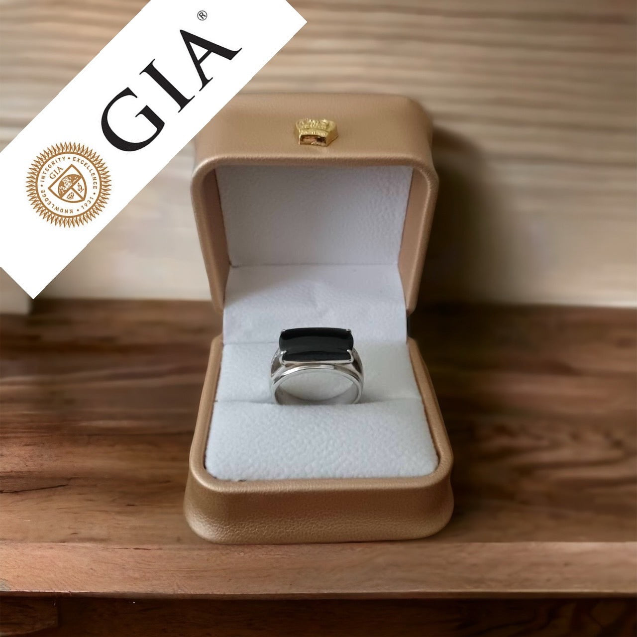 #123 GIA Certified High-End Black/Omphacite Jadeite Ring for Men with 18K White Gold and Diamonds Setting