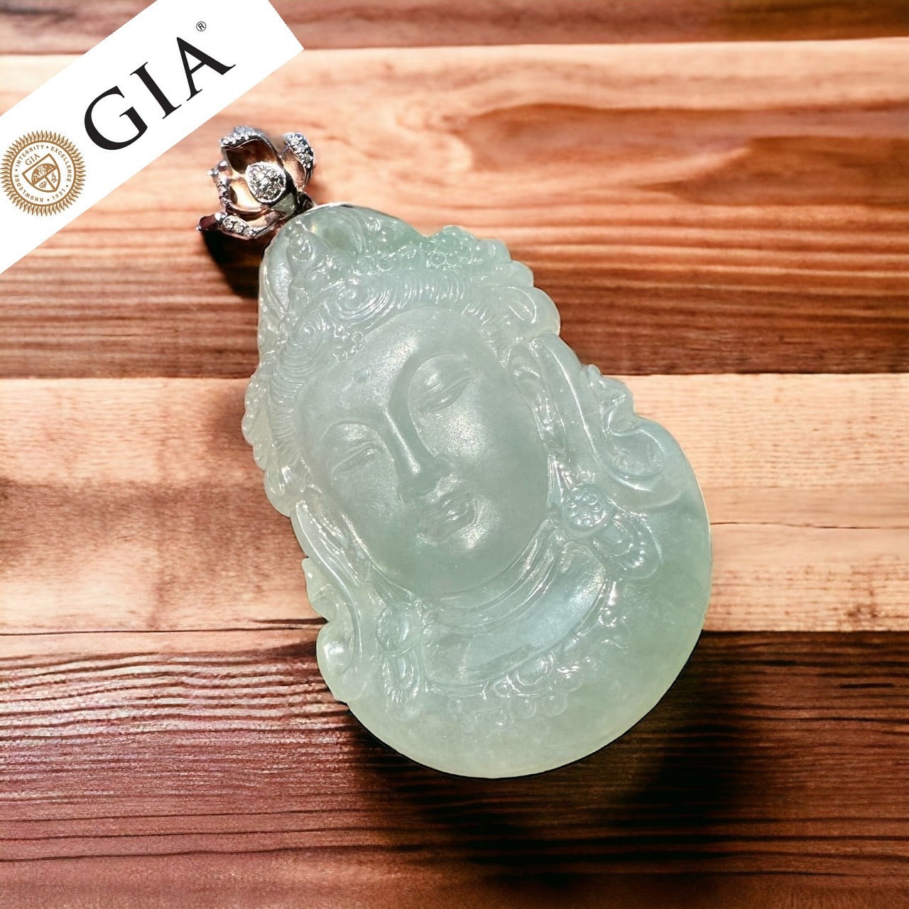 #122 Rare GIA-Certified Natural Burma Jadeite Jade Guanyin Pendant
