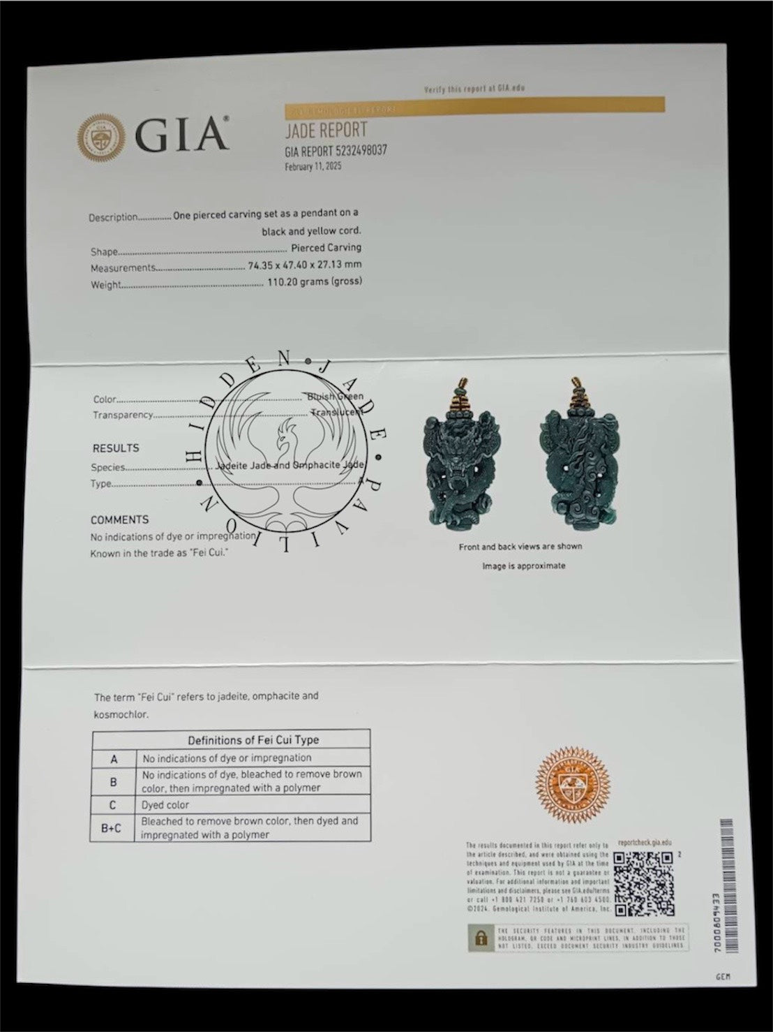 #1028 GIA Certified Type A Jadeite, Dragon Pillar Pendant