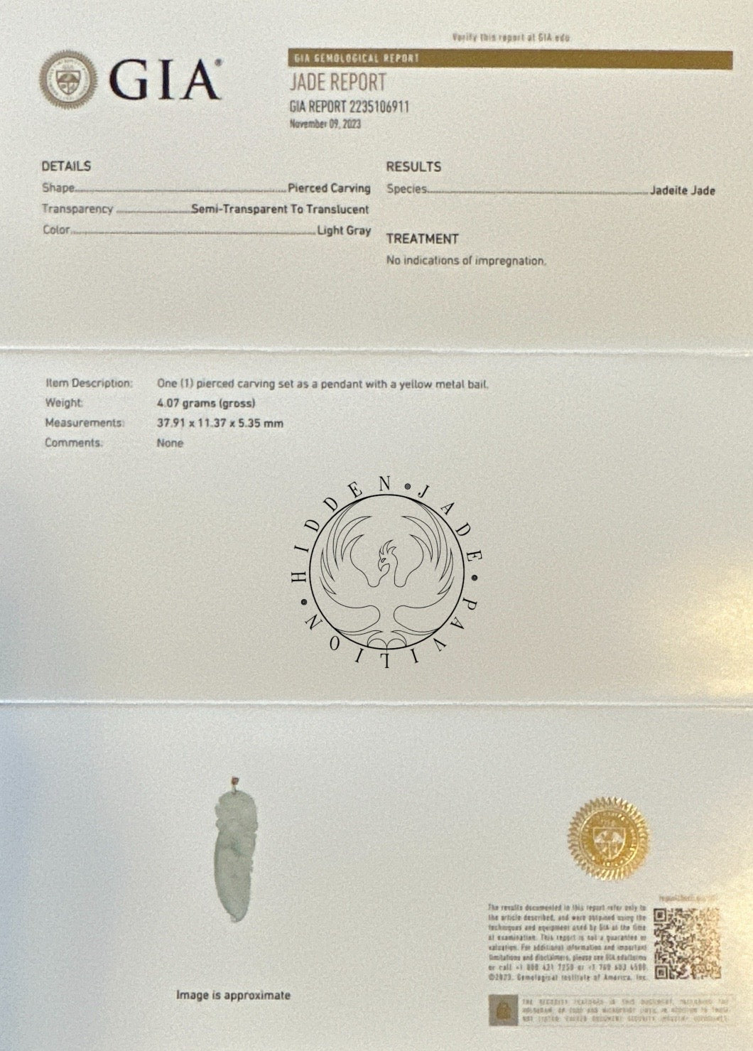 #121 GIA Certified Icy Semi-Transparent Burma Jadeite Jade, Dragon Pendant