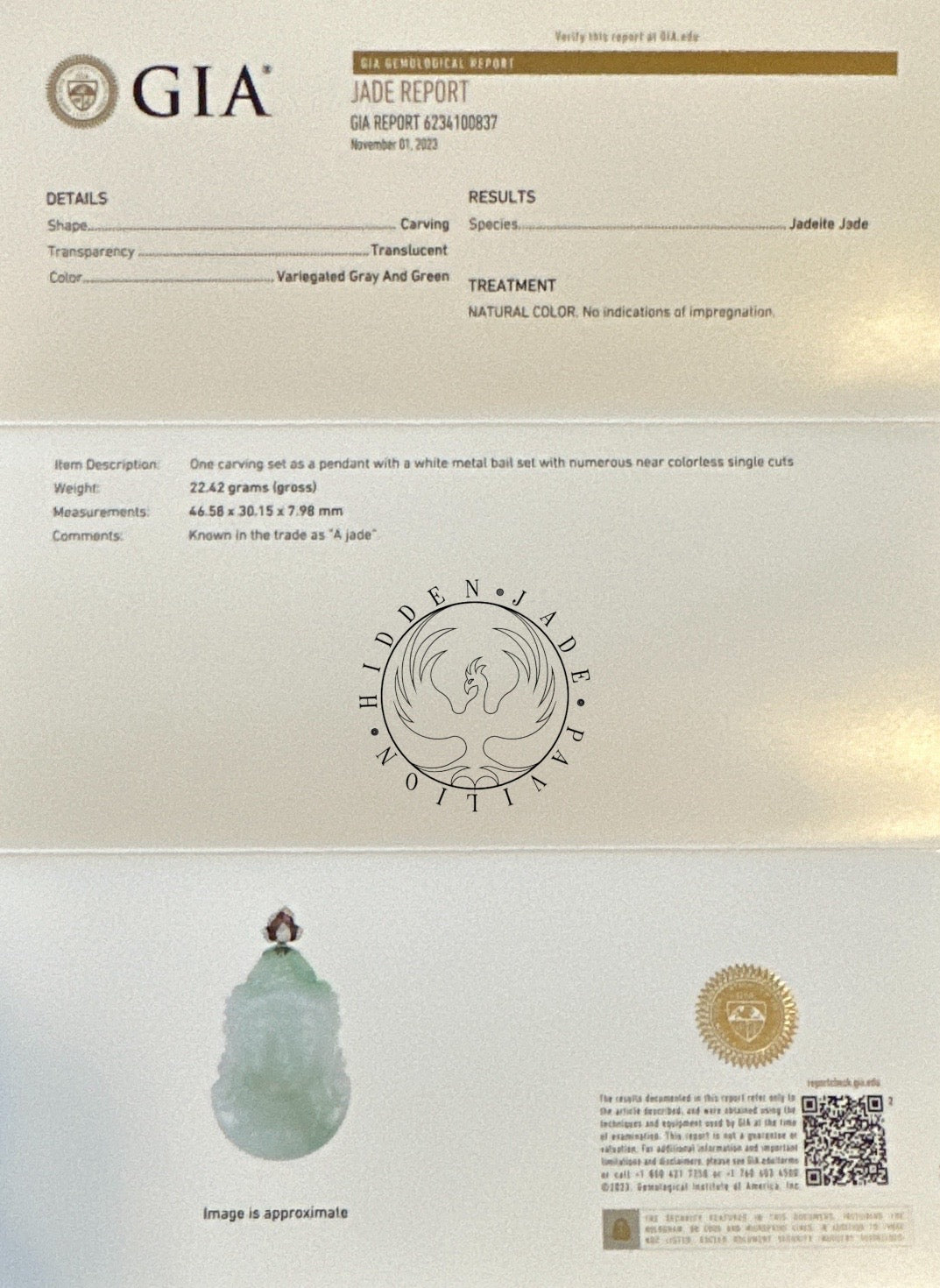 #122 Rare GIA-Certified Natural Burma Jadeite Jade Guanyin Pendant