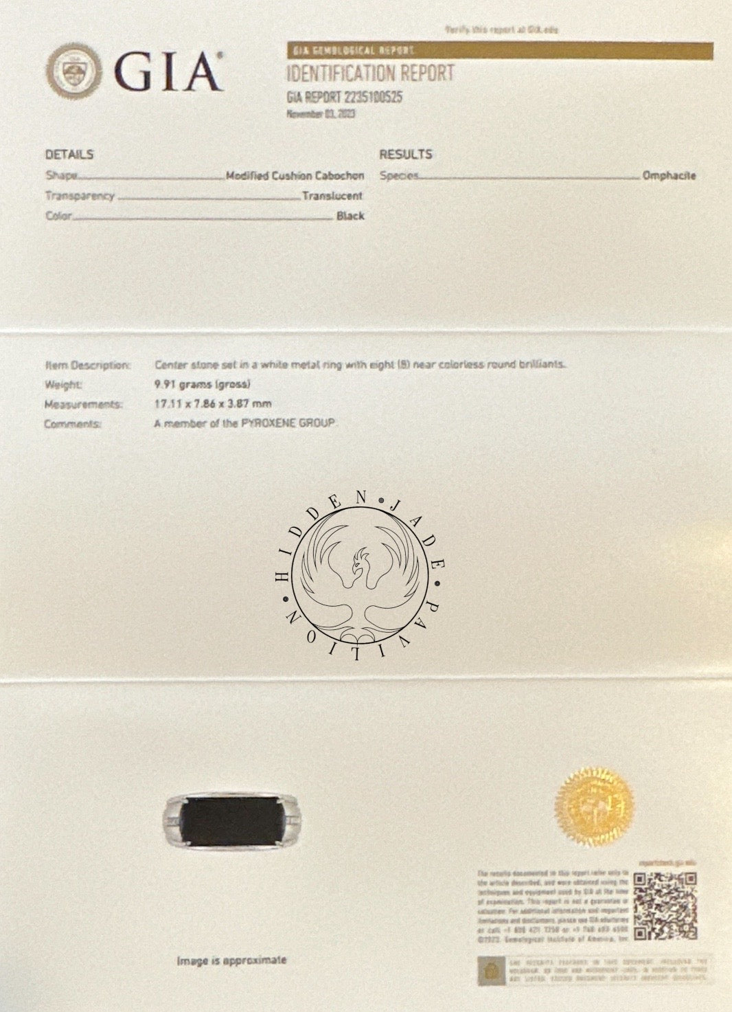 #123 GIA Certified High-End Black/Omphacite Jadeite Ring for Men with 18K White Gold and Diamonds Setting