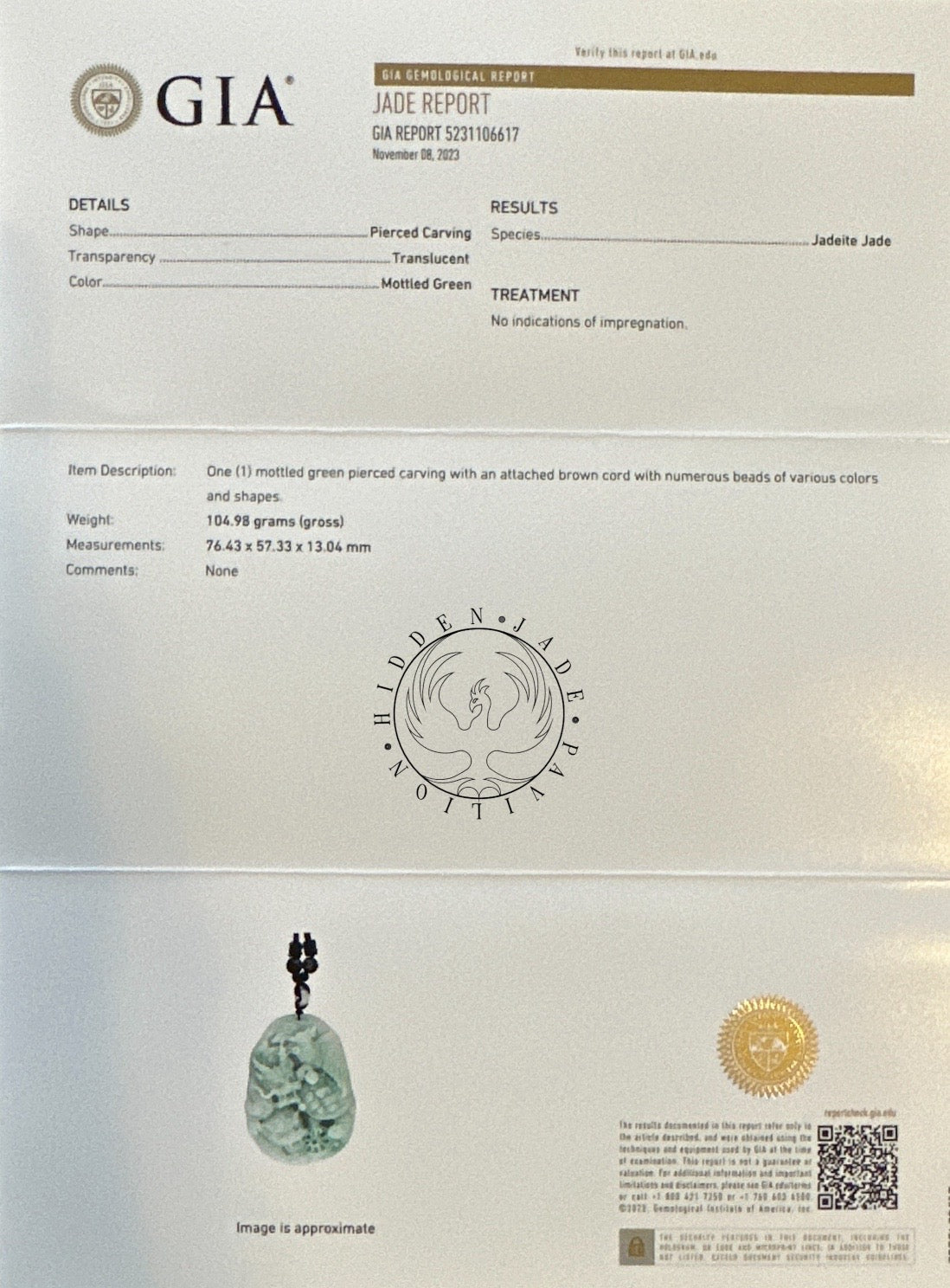 #133 GIA Certified Apple Green Burma Jadeite Jade Four Guardians Pendant