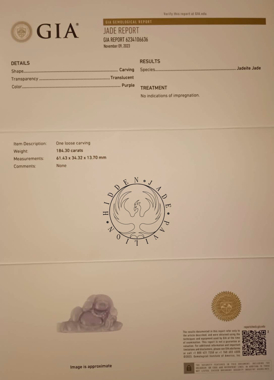 #363 GIA Certified Icy Translucent Lavender Burma Jadeite Jade Happy Buddha Figurine