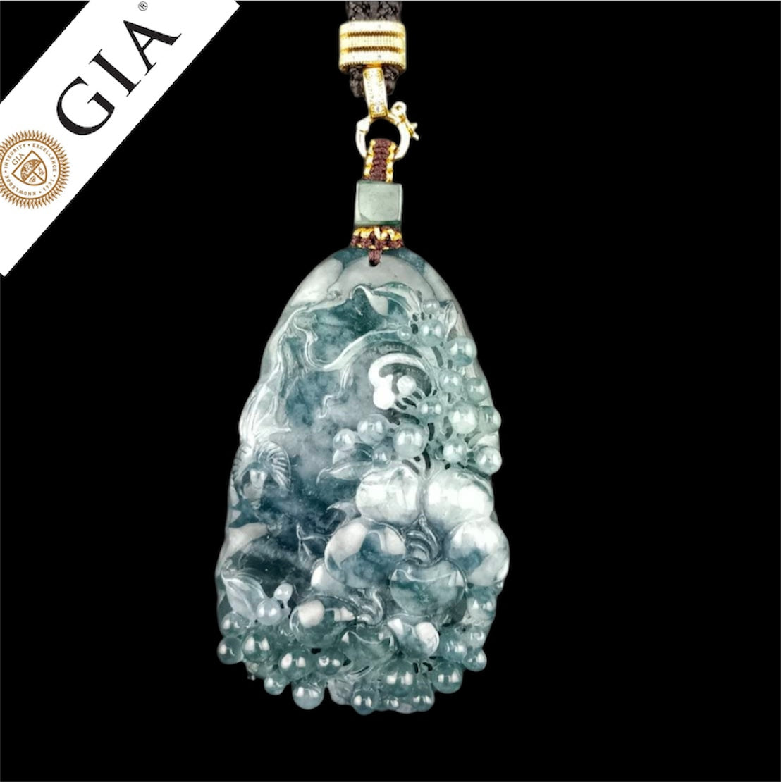 #1030 GIA Certified Type A Jadeite Flowers Pendant