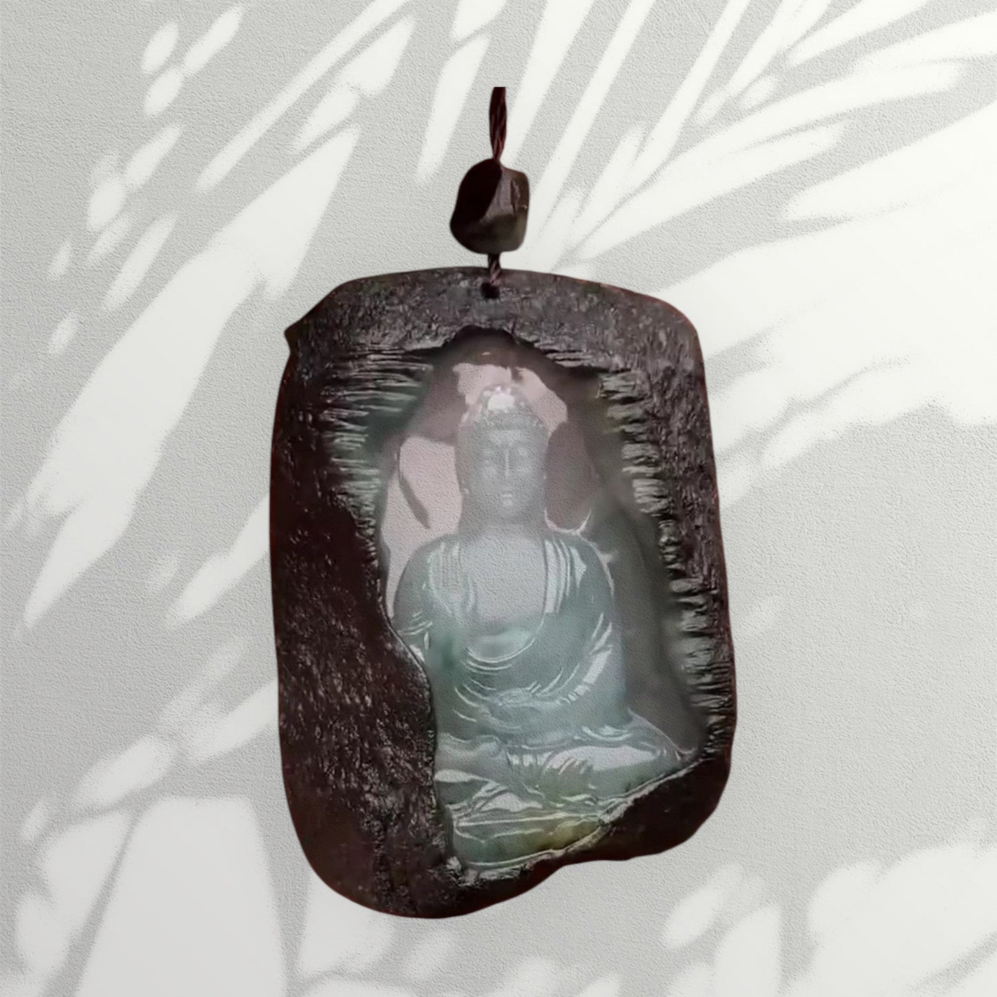 #927 GIA Certified Translucent Burma Jadeite with Raw Skin, Amitābha Buddha 阿彌陀佛 Pendant