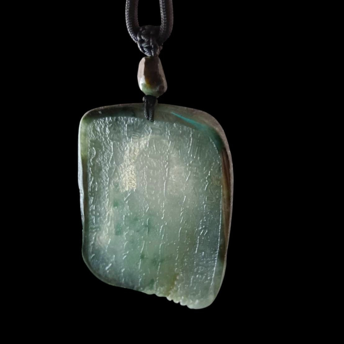 #927 GIA Certified Translucent Burma Jadeite with Raw Skin, Amitābha Buddha 阿彌陀佛 Pendant